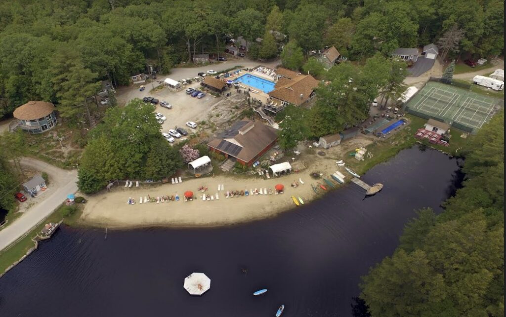 Solair's Beach, Pond, Pool and Pickleball Courts from above. 